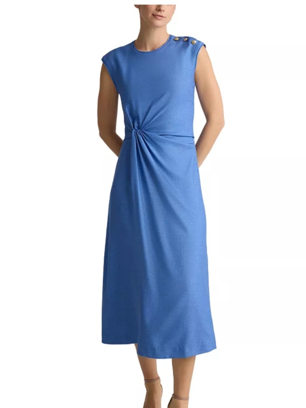 NWT St. John Silk Wool Suiting Twist Midi Dress Periwinkle Size 8 $1495